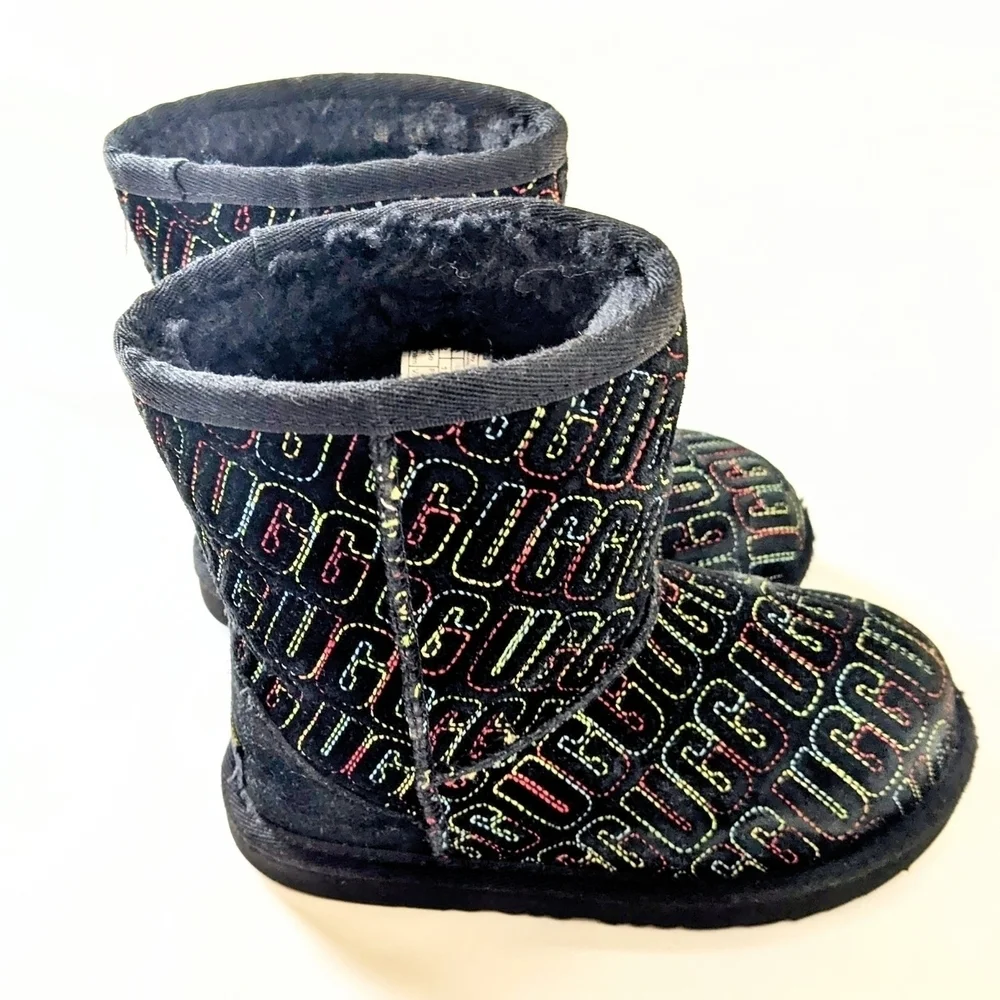 Kids UGGs Tasman Black and Multicolor Logo Boots
